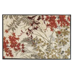 Tapis decor caoutchouc & nylon imprimé beige orange Erables automne