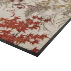 Tapis decor caoutchouc & nylon imprimé beige orange Erables automne
