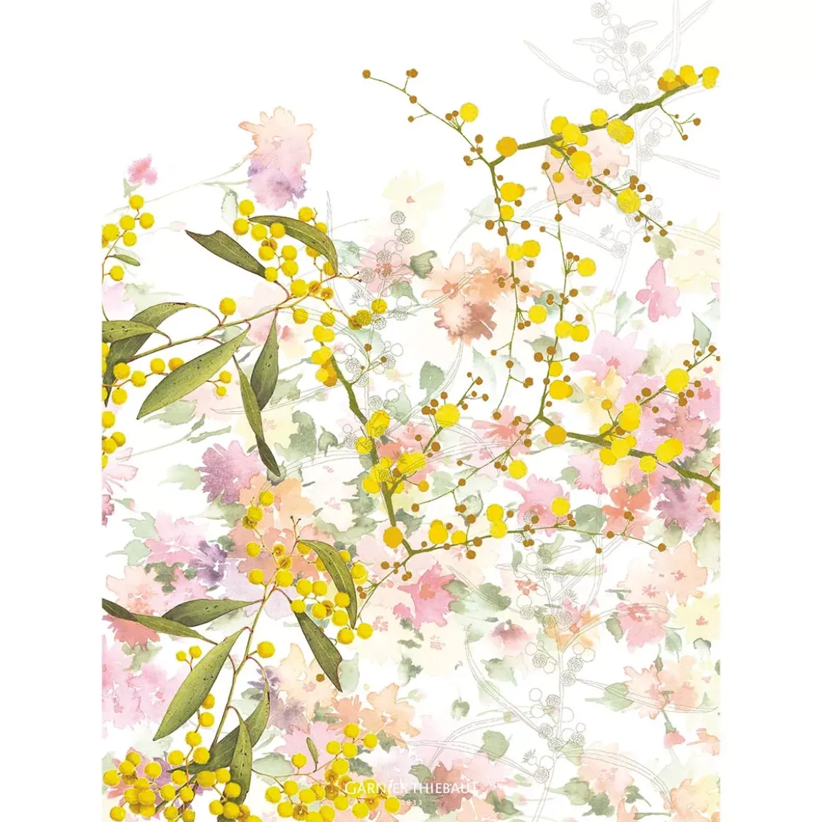 Torchon lin & coton lavé 190 g/m² imprimé multicolore Mimosas floraison
