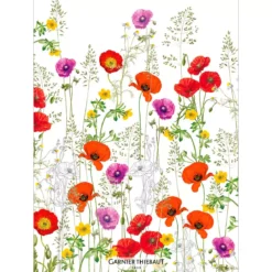 Torchon lin & coton lavé 190 g/m² imprimé rouge violet Les coquelicots violet