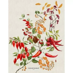 Torchon lin & coton lavé 190 g/m² imprimé multicolore Piments doux epices