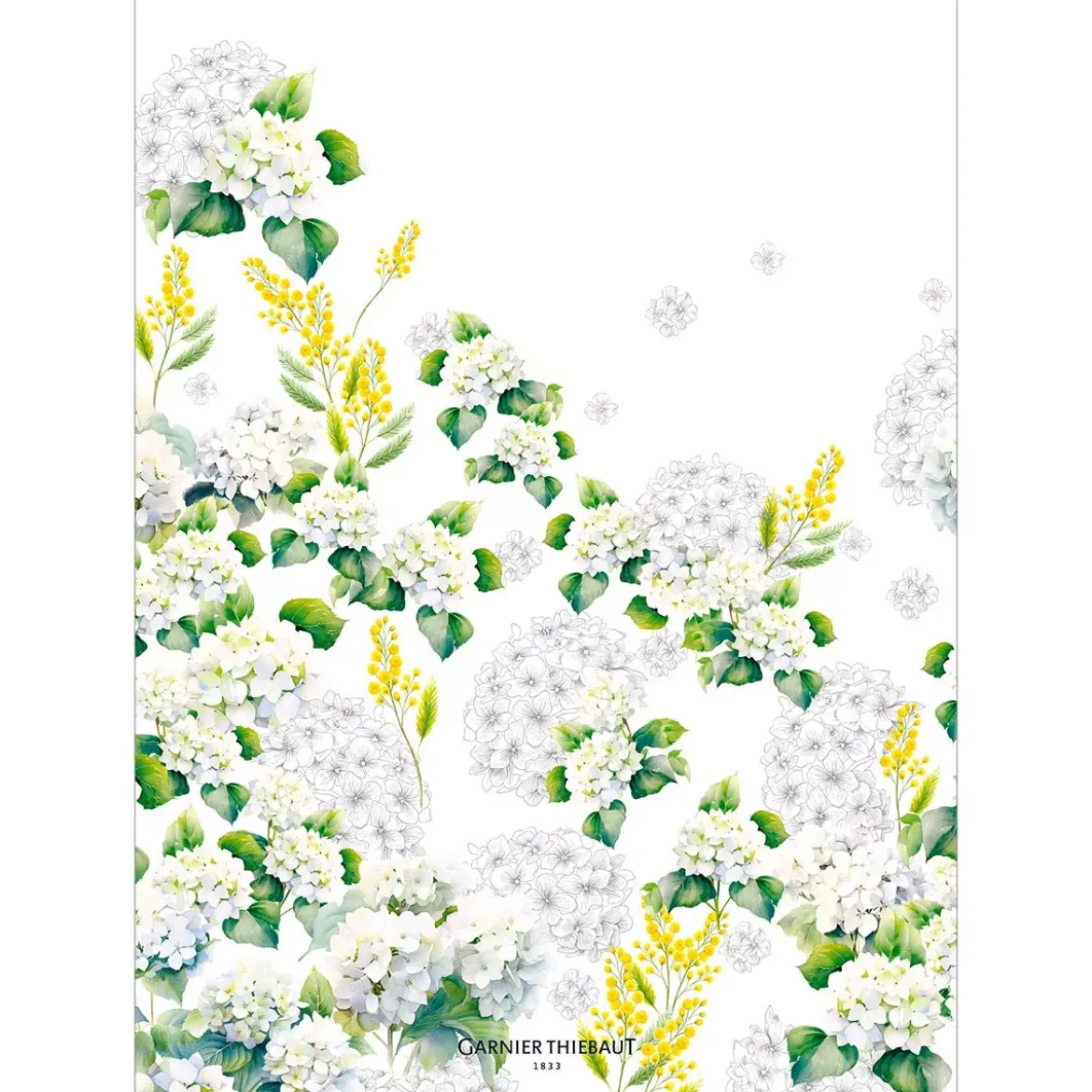 Torchon lin & coton lavé 190 g/m² imprimé blanc jaune Annabelle mimosa