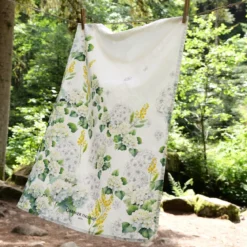 Torchon lin & coton lavé 190 g/m² imprimé blanc jaune Annabelle mimosa