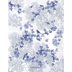 Torchon lin & coton lavé 190 g/m² imprimé bleu Voliere bleu
