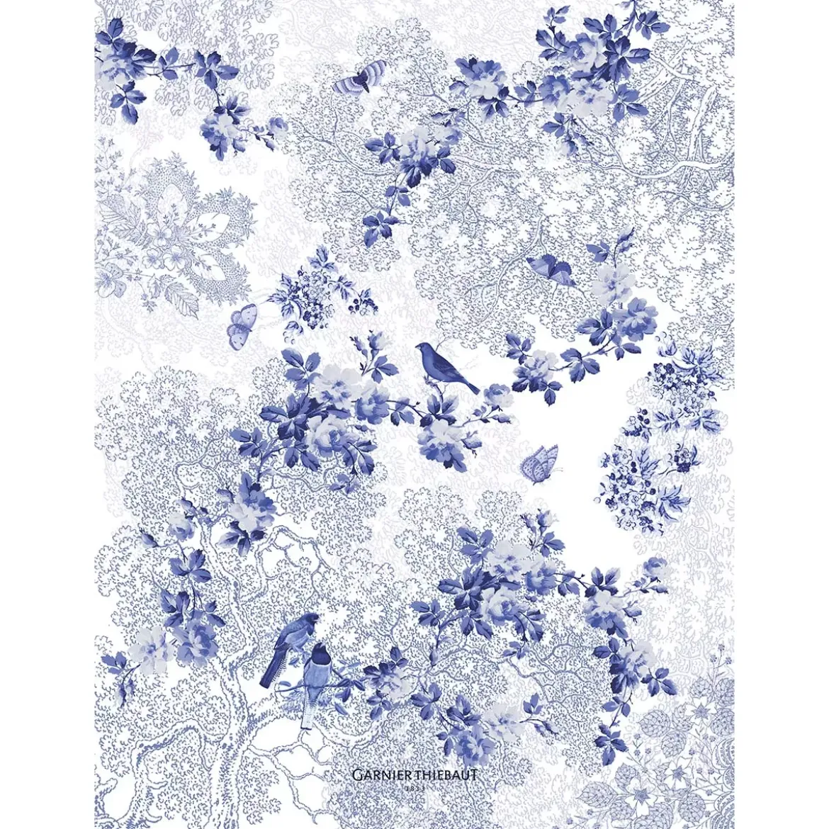 Torchon lin & coton lavé 190 g/m² imprimé bleu Voliere bleu