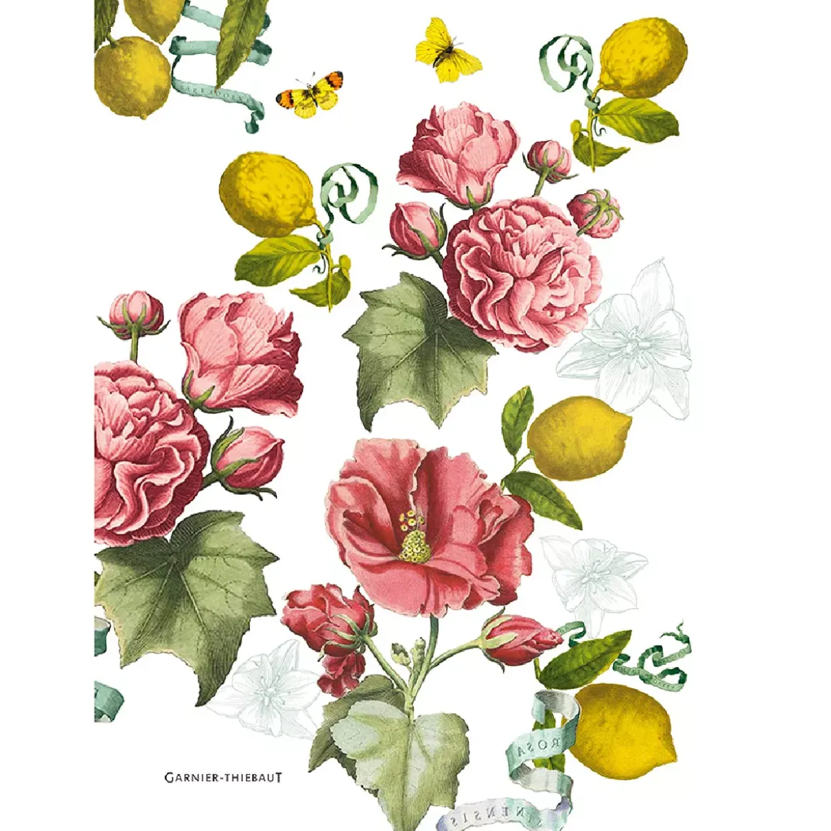 Torchon lin & coton lavé 190 g/m² imprimé multicolore Citrons de menton romance