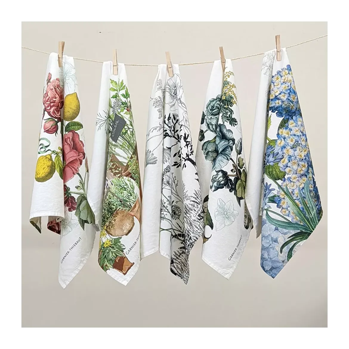 Torchon lin & coton lavé 190 g/m² imprimé multicolore Jardin aromatique provence