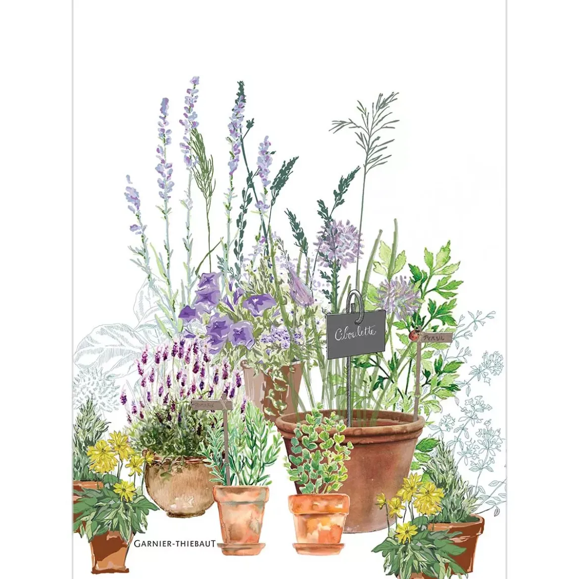 Torchon lin & coton lavé 190 g/m² imprimé multicolore Jardin aromatique provence