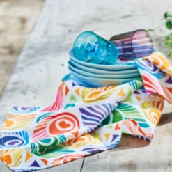 Torchon pur coton imprimé multicolore Mille peacock summer