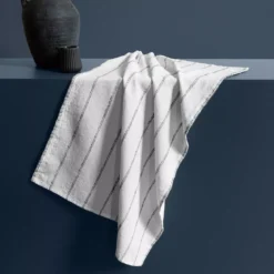 Torchon pur coton lavé motif jacquard blanc noir Rimini nero
