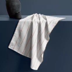 Torchon pur coton lavé motif jacquard blanc orange Rimini terracotta
