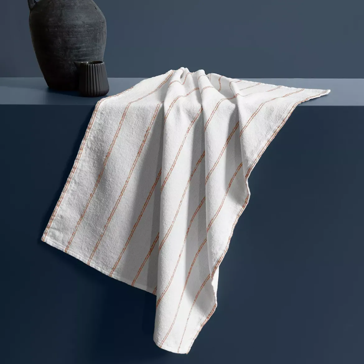 Torchon pur coton lavé motif jacquard blanc orange Rimini terracotta