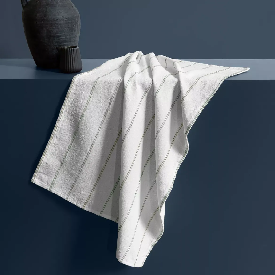 Torchon pur coton lavé motif jacquard blanc vert Rimini verde