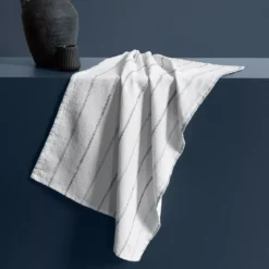 Torchon pur coton lavé motif jacquard blanc bleu Rimini blu