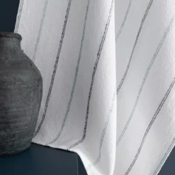 Torchon pur coton lavé motif jacquard blanc bleu Rimini blu