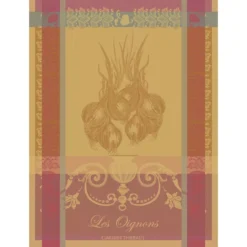 Torchon pur coton motif jacquard orange Les oignons ambre