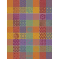 Torchon pur coton motif jacquard orange violet Mille hana floralies