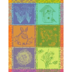 Torchon pur coton motif jacquard multicolore Hello spring prairie