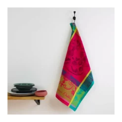 Torchon pur coton motif jacquard rose Legumes oublies fuchsia