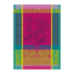 Torchon pur coton motif jacquard rose Legumes oublies fuchsia