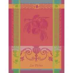 Torchon pur coton motif jacquard rose Les peches rose