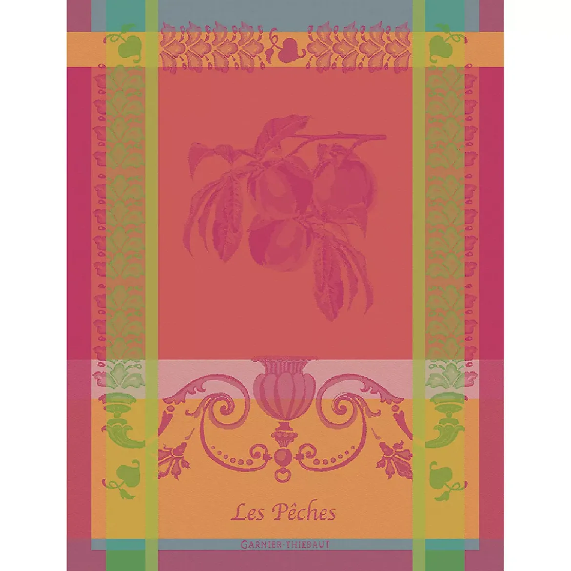 Torchon pur coton motif jacquard rose Les peches rose
