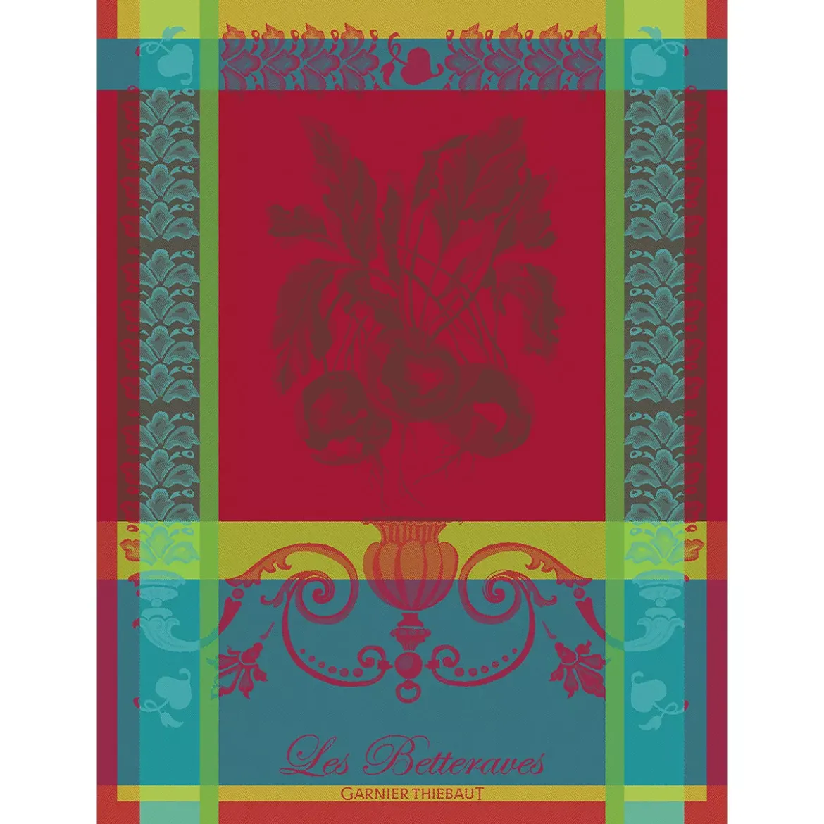 Torchon pur coton motif jacquard rouge Les betteraves rouge