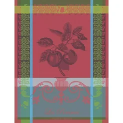 Torchon pur coton motif jacquard rouge Les pommes rouge vif