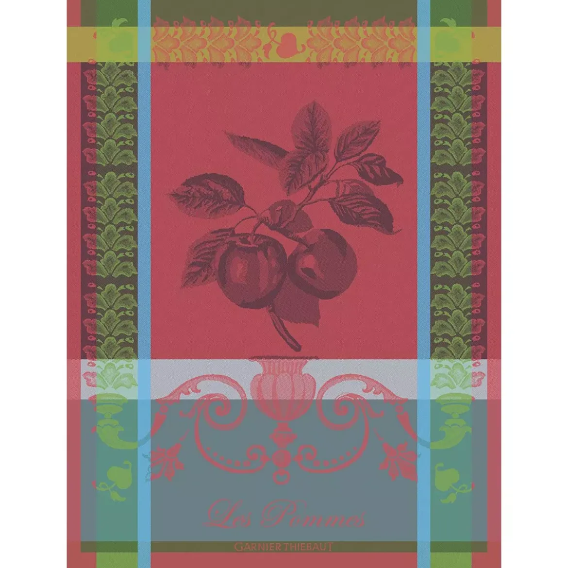 Torchon pur coton motif jacquard rouge Les pommes rouge vif