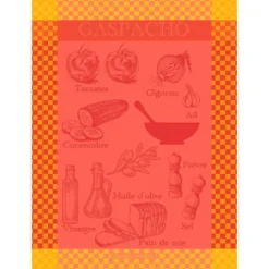 Torchon pur coton motif jacquard jaune rouge Gaspacho rosso