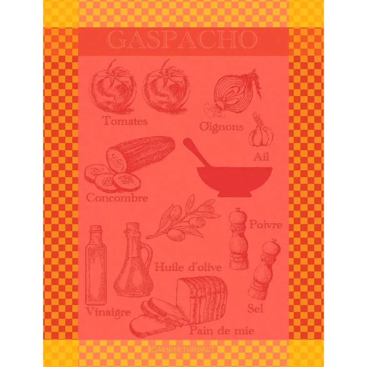 Torchon pur coton motif jacquard jaune rouge Gaspacho rosso