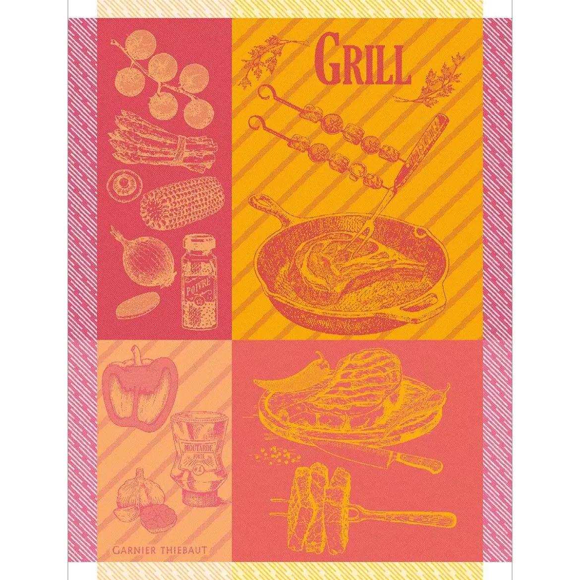 Torchon pur coton motif jacquard vert rouge Le grill ketchup
