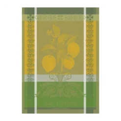 Torchon pur coton motif jacquard jaune vert Citron zeste