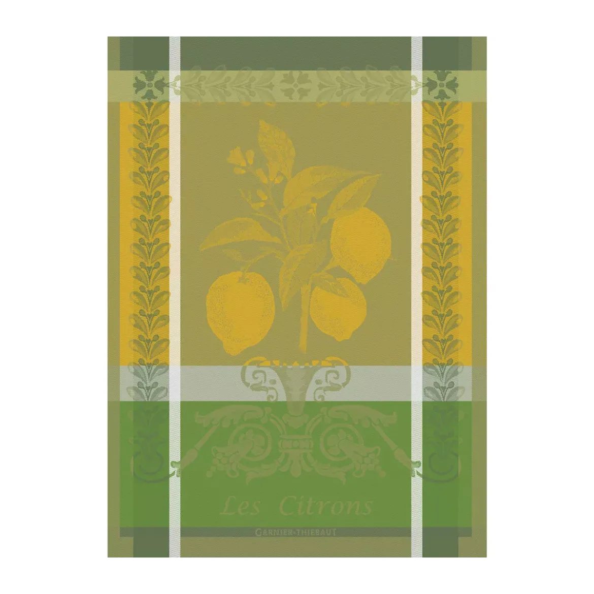 Torchon pur coton motif jacquard jaune vert Citron zeste