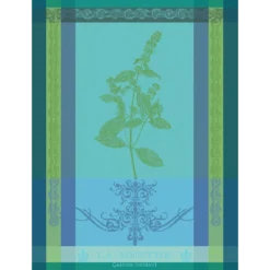 Torchon pur coton motif jacquard bleu vert Brin de menthe chlorophylle