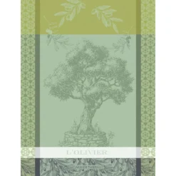 Torchon pur coton motif jacquard vert L'olivier vert