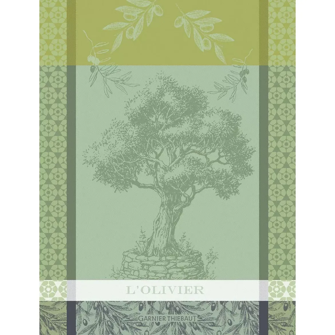Torchon pur coton motif jacquard vert L'olivier vert