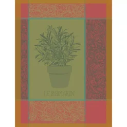 Torchon pur coton motif jacquard vert Romarin mousse