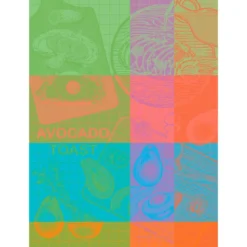 Torchon pur coton motif jacquard vert orange Avocado toast neon