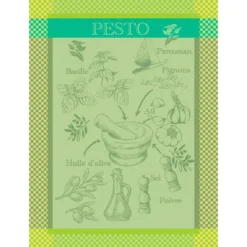 Torchon pur coton motif jacquard vert canard Pesto verde