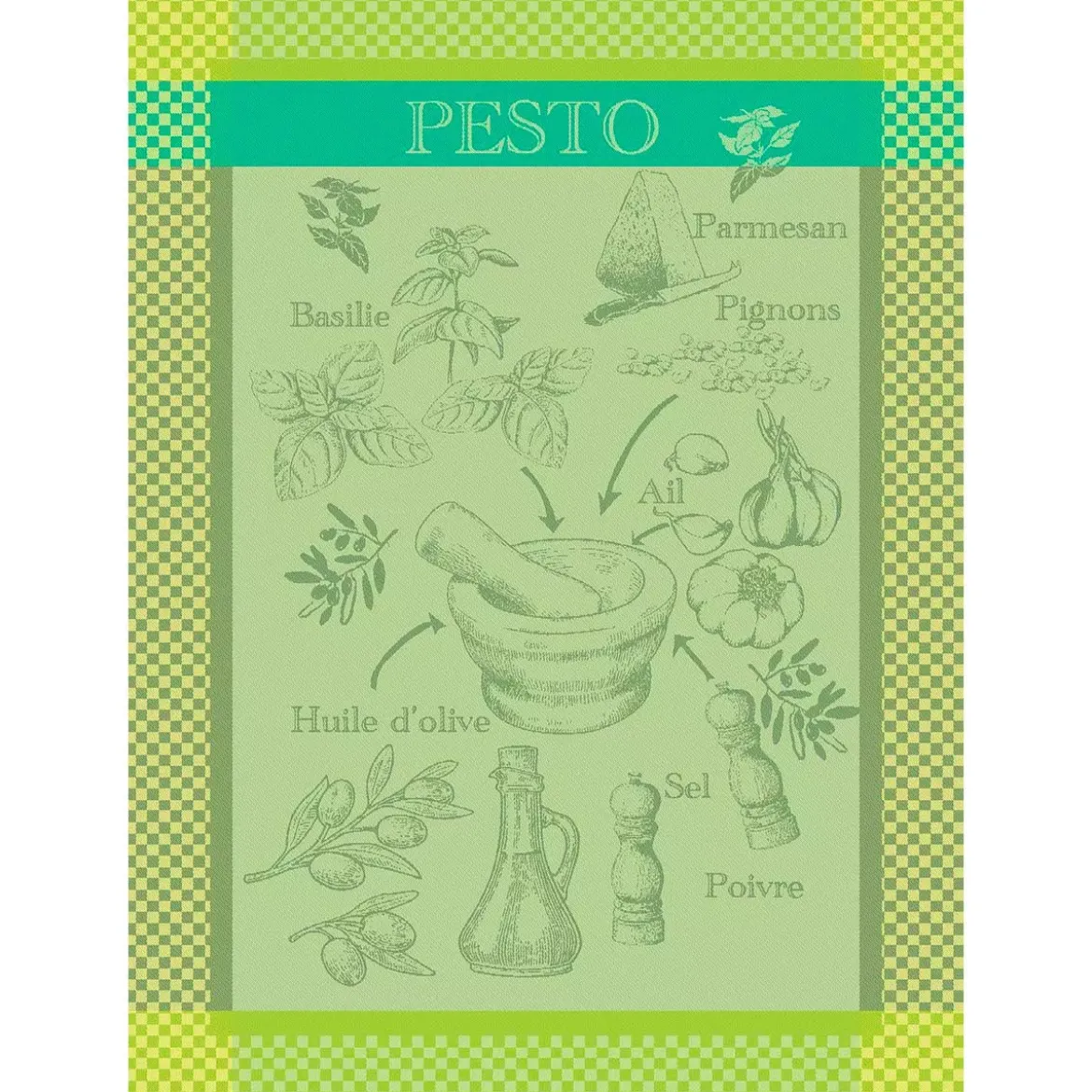 Torchon pur coton motif jacquard vert canard Pesto verde
