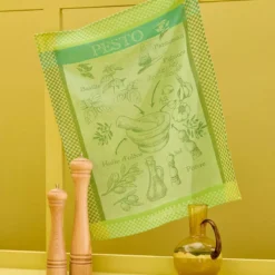 Torchon pur coton motif jacquard vert canard Pesto verde
