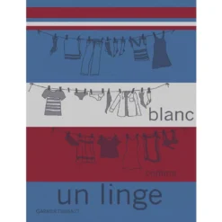 Torchon pur coton motif jacquard bleu rouge Blanc comme un linge tricolore