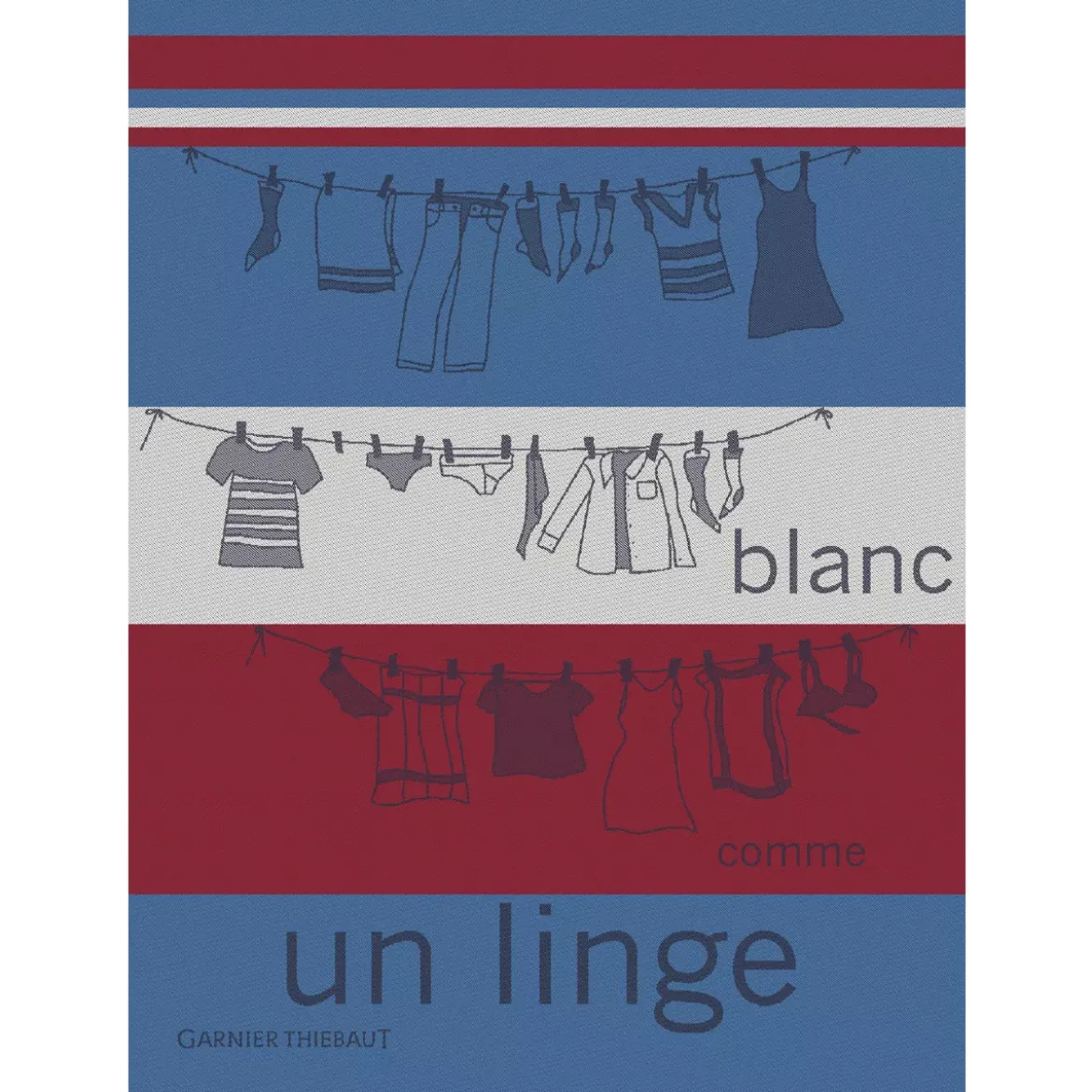 Torchon pur coton motif jacquard bleu rouge Blanc comme un linge tricolore