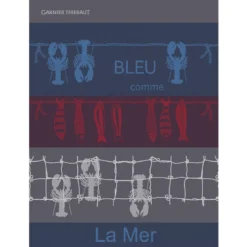 Torchon pur coton motif jacquard bleu gris Bleu comme la mer tricolore