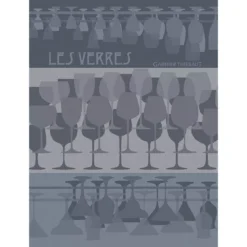Torchon pur coton motif jacquard bleu Les verres a pied denim