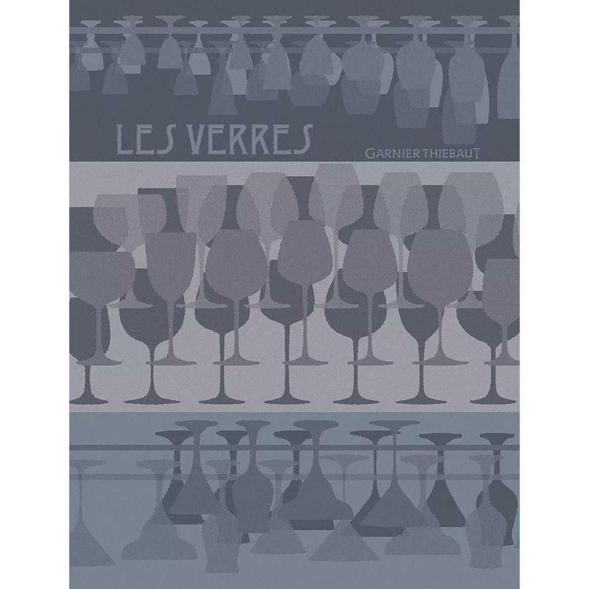 Torchon pur coton motif jacquard bleu Les verres a pied denim