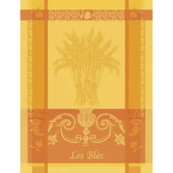 Torchon pur coton motif jacquard jaune Les bles safran