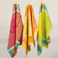 Torchon pur coton motif jacquard jaune Les bles safran