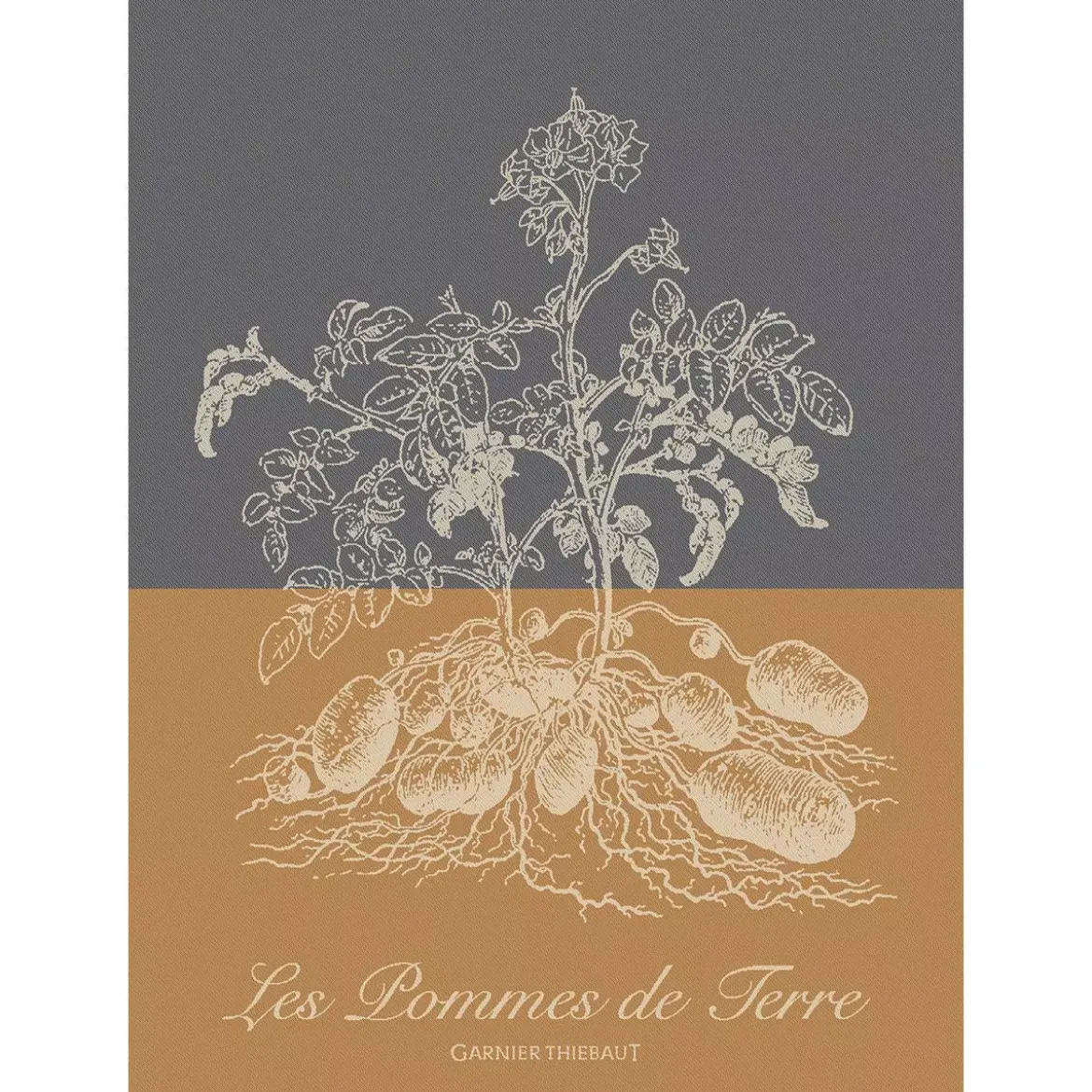 Torchon pur coton motif jacquard jaune anthracite Pommes de terre ocre
